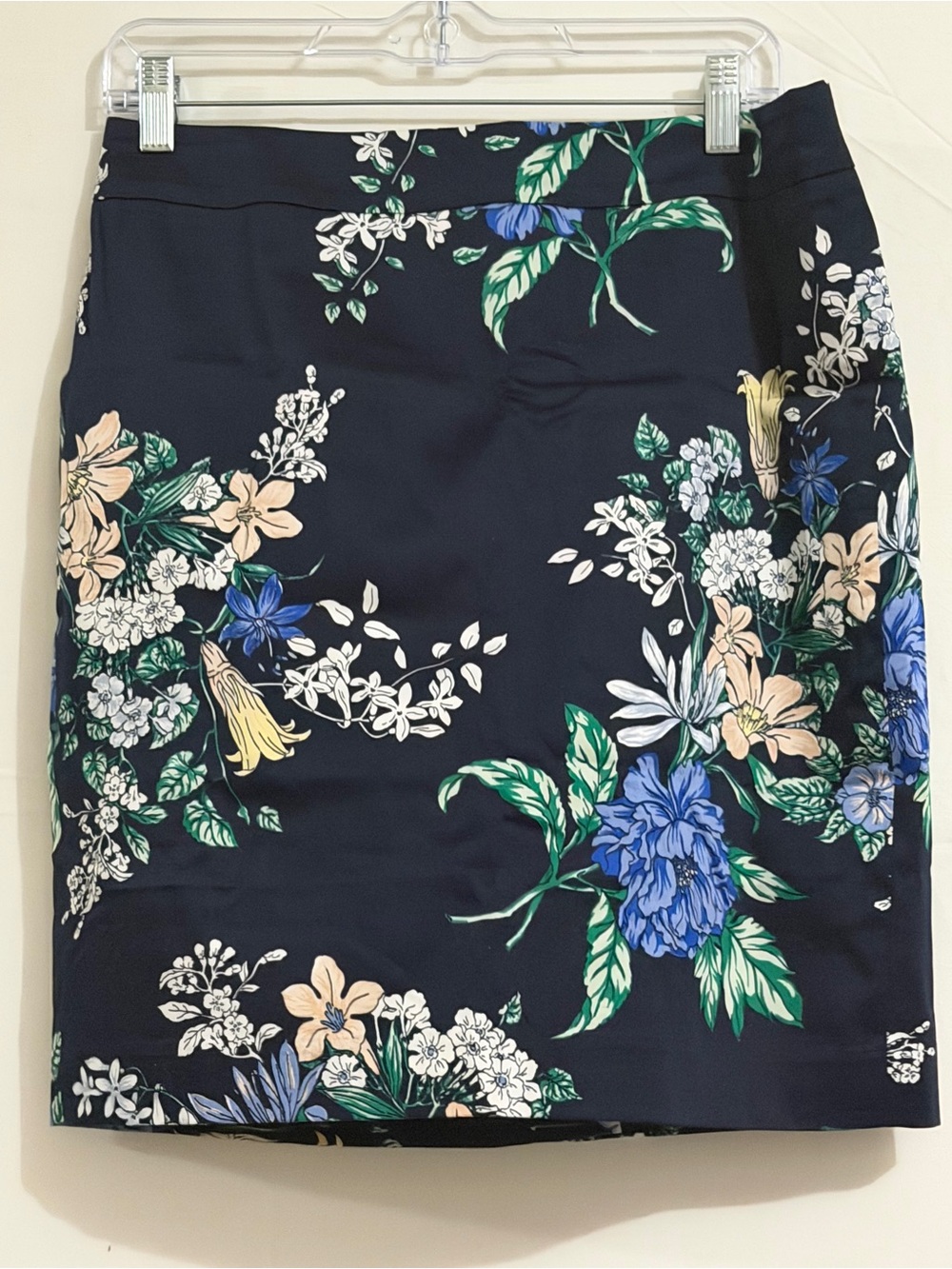 Ann Taylor Navy Floral Pencil Skirt with Multicolor Blooms